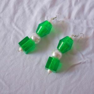 Green Pearl Abstract Earrings
